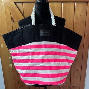 Victoria's Secret Pink and White Striped Canvas Tote